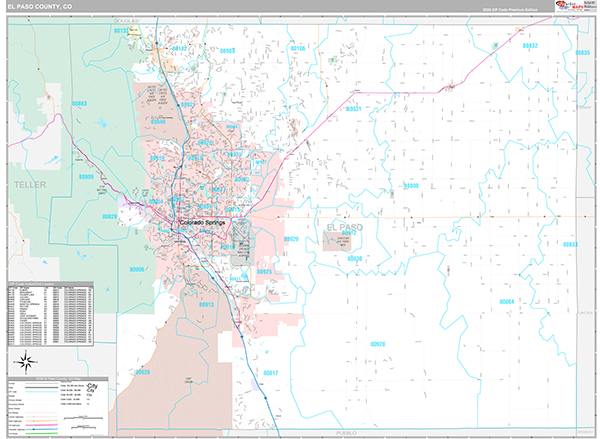 El Paso County, CO Wall Map Premium Style